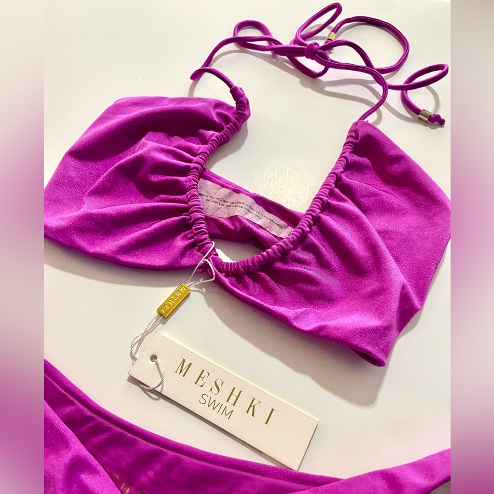 NWT Meshki Andie Ruched String Side Bikini Briel Swimsuit Size XL - Picture 2 of 8